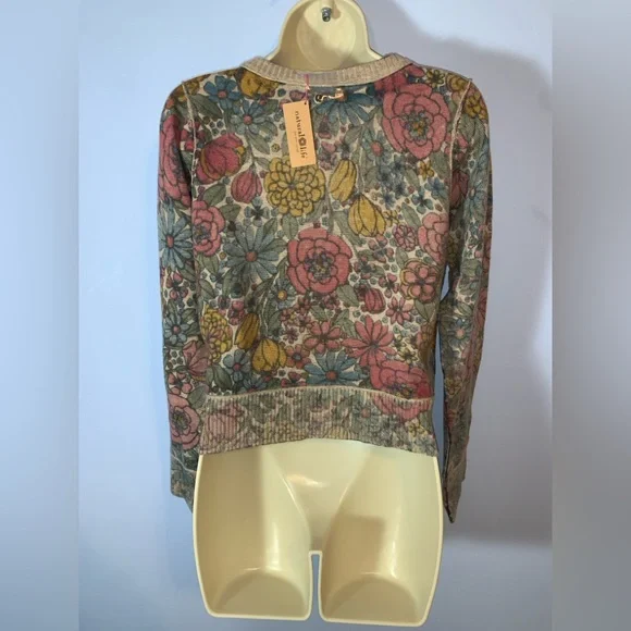 NATURAL LIFE Floral Button-Front Cardigan Sweater in Beige, Pink, Green, Gold - Picture 7 of 11